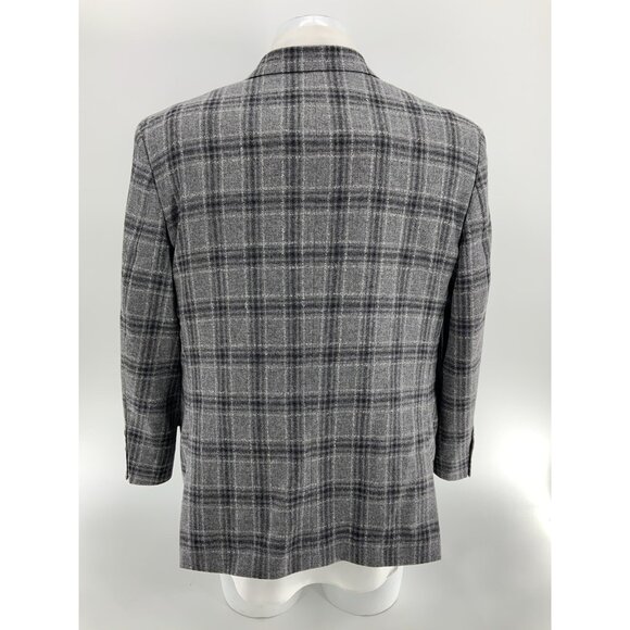 Holland & Sherry Blazer 44S Gray Plaid Wool Cashmere Func Cuffs 2B 2V YGI R4-73 - Picture 7 of 16